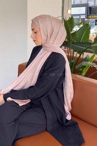 Lamelif Porto Desen Jakar Şal Vizon