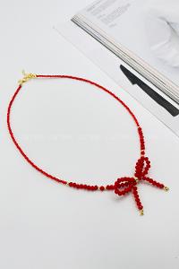 Lamelif Kırmızı Boncuklu Kurdele Kolye