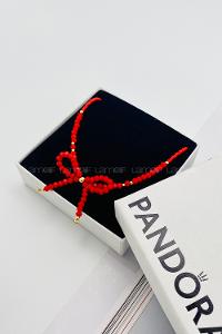 Lamelif Kırmızı Boncuklu Kurdele Kolye