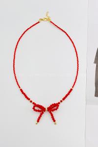 Lamelif Kırmızı Boncuklu Kurdele Kolye
