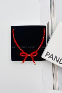 Lamelif Kırmızı Boncuklu Kurdele Kolye