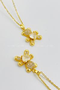 Lamelif Gold 925 Ayar Paslanmaz Çelik Beyaz Taşlı Ayıcık Kolye