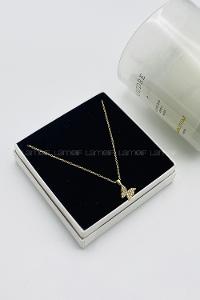 Lamelif Gold Kristal Taşlı Kelebek Zirkon Kolye