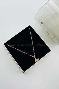 Lamelif Gold Kristal Taşlı Kelebek Zirkon Kolye