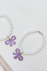 Lamelif İncili Mor Kurdele Charmlı Bileklik