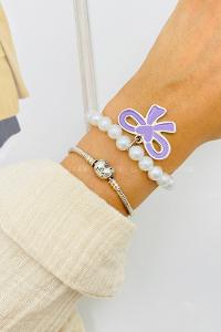 Lamelif İncili Mor Kurdele Charmlı Bileklik
