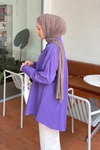 Lamelif Tek Cep Detaylı Oversize Gömlek Mor