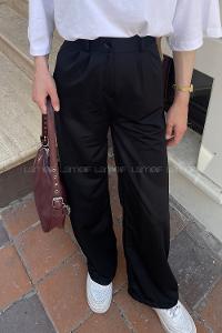 Lamelif Çift Pensli Bol Paça Pantolon Siyah