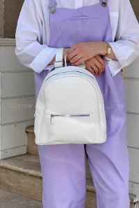 Lamelif İki Gözlü Suni Deri Sırt Çantası Beyaz