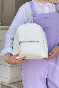 Lamelif İki Gözlü Suni Deri Sırt Çantası Beyaz