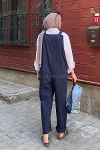 Modalamelif Önü Cepli Kanguru Tulum Lacivert