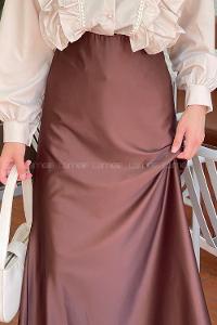 Lamelif Düz Saten Çan Etek Acı Kahve