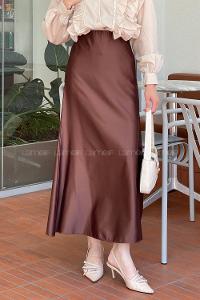 Lamelif Düz Saten Çan Etek Acı Kahve