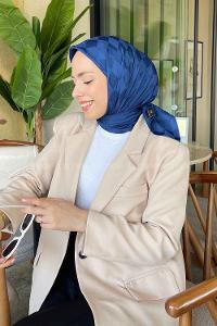 Lamelif Dama Desen Jakar Eşarp Gece Mavisi
