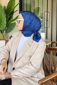 Lamelif Dama Desen Jakar Eşarp Gece Mavisi