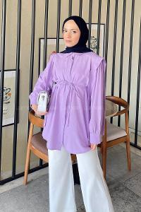 Lamelif Bel Bağlamalı Omuz Vatkalı Gömlek Lila
