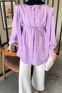 Lamelif Bel Bağlamalı Omuz Vatkalı Gömlek Lila
