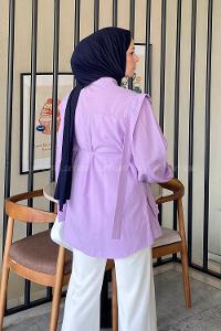 Lamelif Bel Bağlamalı Omuz Vatkalı Gömlek Lila