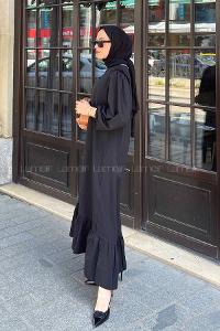 Lamelif Omuz Fırfır Detaylı Tesettür Elbise Siyah