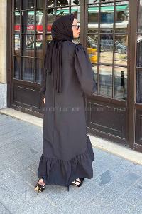 Lamelif Omuz Fırfır Detaylı Tesettür Elbise Siyah