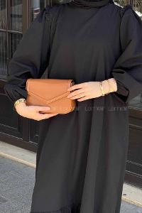 Lamelif Omuz Fırfır Detaylı Tesettür Elbise Siyah