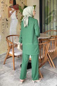 Lamelif Kolyeli Bürümcük Tesettür Takım Yeşil