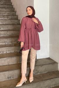 Lamelif Kuşak Bağlamalı Tunik Gül Rengi