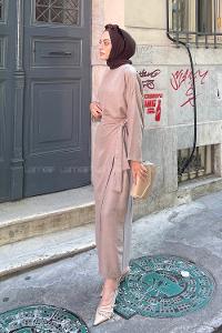 Lamelif Anvelop Etek Tesettür Takım Vizonrengi