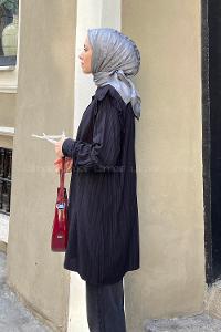 Black Shirt Collar Long Arm Cotton Unprinted Shirt