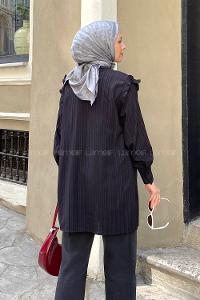 Black Shirt Collar Long Arm Cotton Unprinted Shirt