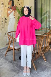 Lamelif Manşeti Biyeli Tunik Fuşya