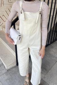 Cream Normal Neck Linen Unprinted Overalls