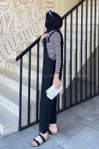 Lamelif Ön Kanguru Cepli Rahat Kesim Tulum Siyah