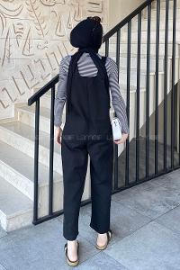 Lamelif Ön Kanguru Cepli Rahat Kesim Tulum Siyah