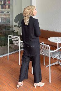 Black Shirt Collar Long Arm Poplin Fabric Regular Trousers Comfortable Suit