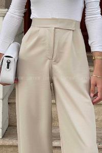 Lamelif Beli Cırt Cırtlı Palazzo Model Pantolon Bej