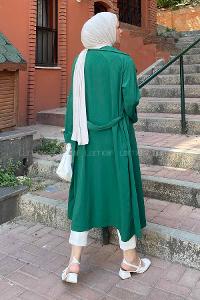 Lamelif Duble Kol Kraşlı Kimono Zümrüt