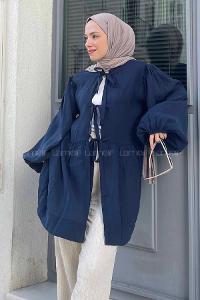 Lamelif Ön Bağlama Detaylı Tunik Lacivert