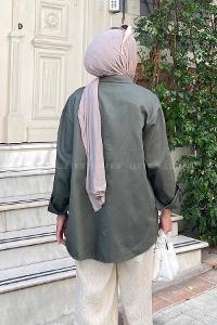 Lamelif Tek Cep Detaylı Gabardin Gömlek Haki