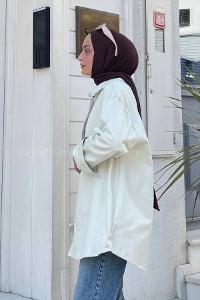 Lamelif Tek Cep Detaylı Gabardin Gömlek Su Yeşili