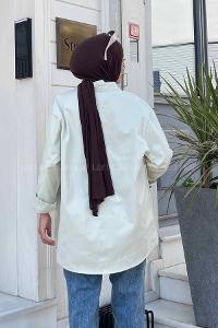 Lamelif Tek Cep Detaylı Gabardin Gömlek Su Yeşili