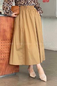 Lamelif Cep Detaylı Kloş Etek Camel