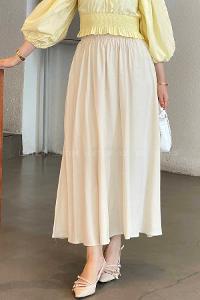 Lamelif Cep Detaylı Tensel Kloş Etek Krem