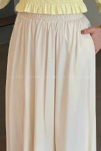 Lamelif Cep Detaylı Tensel Kloş Etek Krem