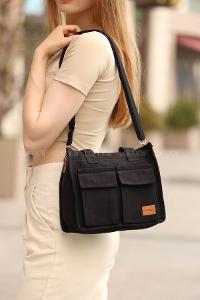 Lamelif Cepli Mini Kanvas Kadın Çapraz Çanta Siyah