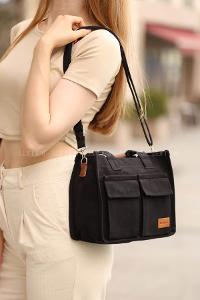Lamelif Cepli Mini Kanvas Kadın Çapraz Çanta Siyah