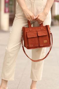 Lamelif Cepli Mini Kanvas Kadın Çapraz Çanta Taba