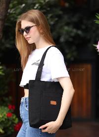 Lamelif Üç Gözlü Kanvas Antony Çanta Siyah