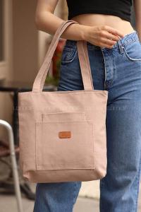 Lamelif Üç Gözlü Kanvas Antony Çanta Vizonrengi