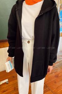 Lamelif Ön Fermuar Detaylı Hırka Siyah